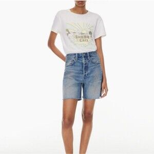 Aritzia Denim Forum Joni Loose Mid Length Button Fly Shorts